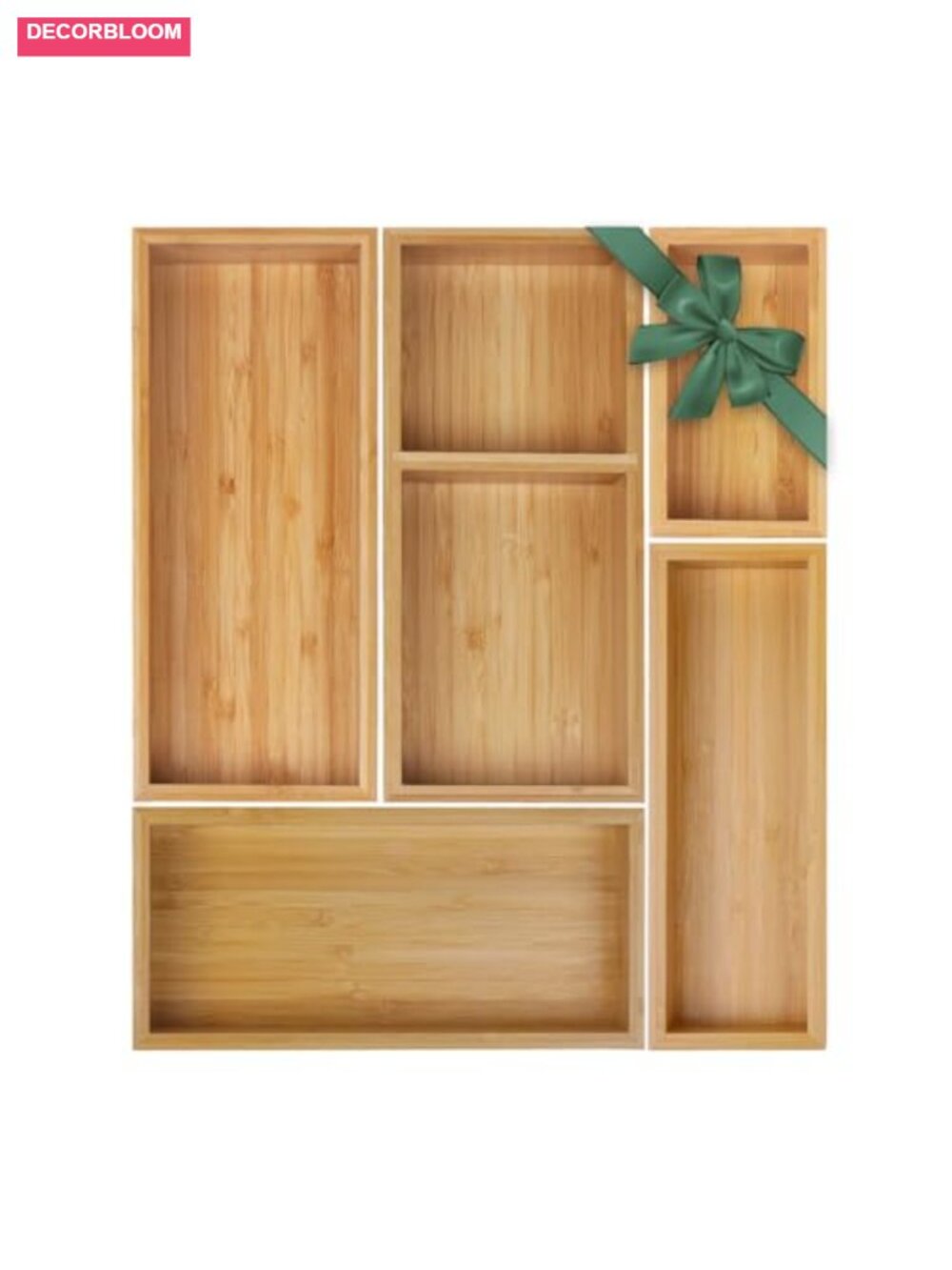 Bamboo Drawer Organizer Set of 5 Stackable Storage Bins for Kitchen Bathroom